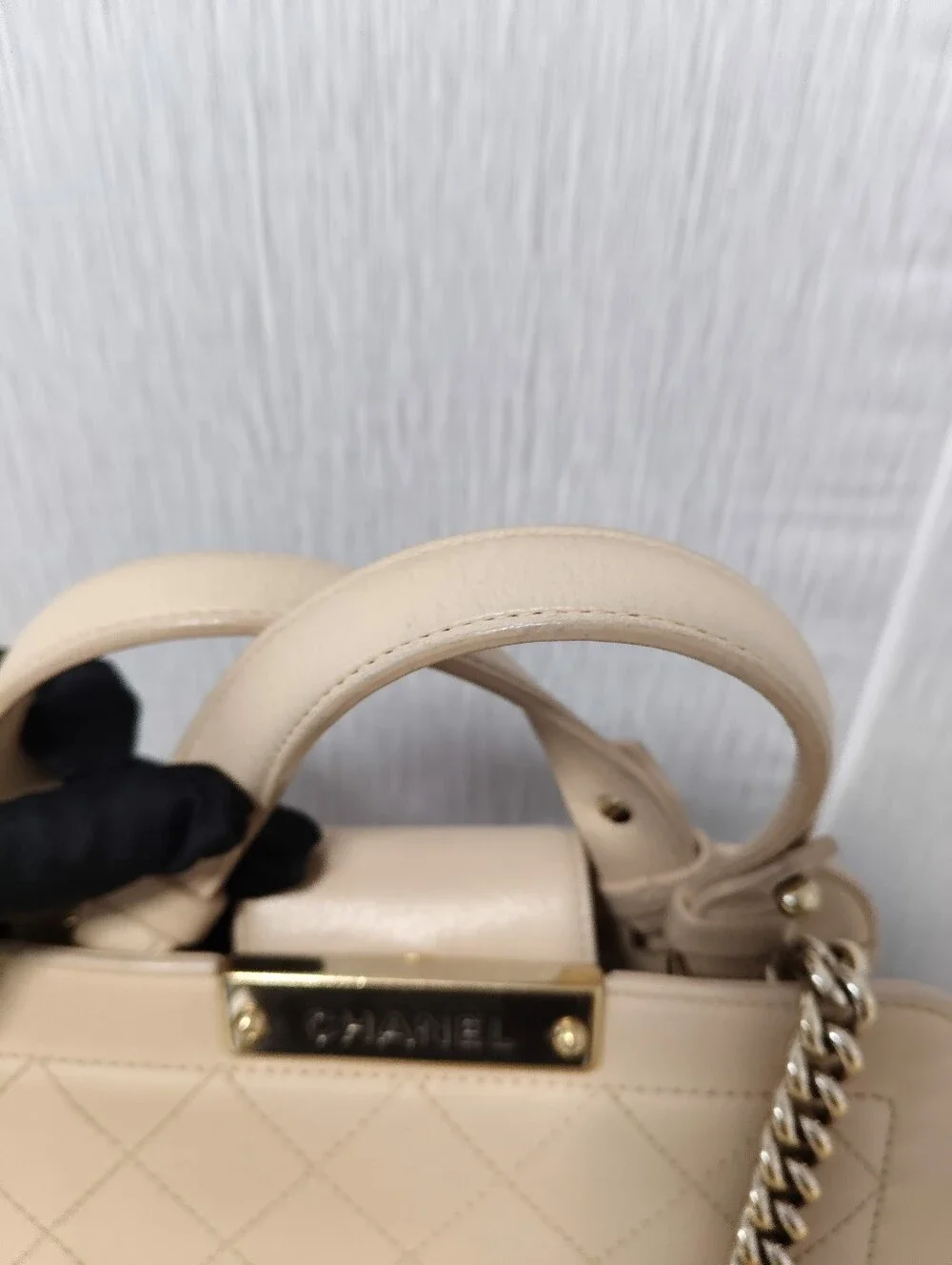 CHANEL Pink-Beige Quilted Leather Satchel with Chain Strap - Picture 2 of 13